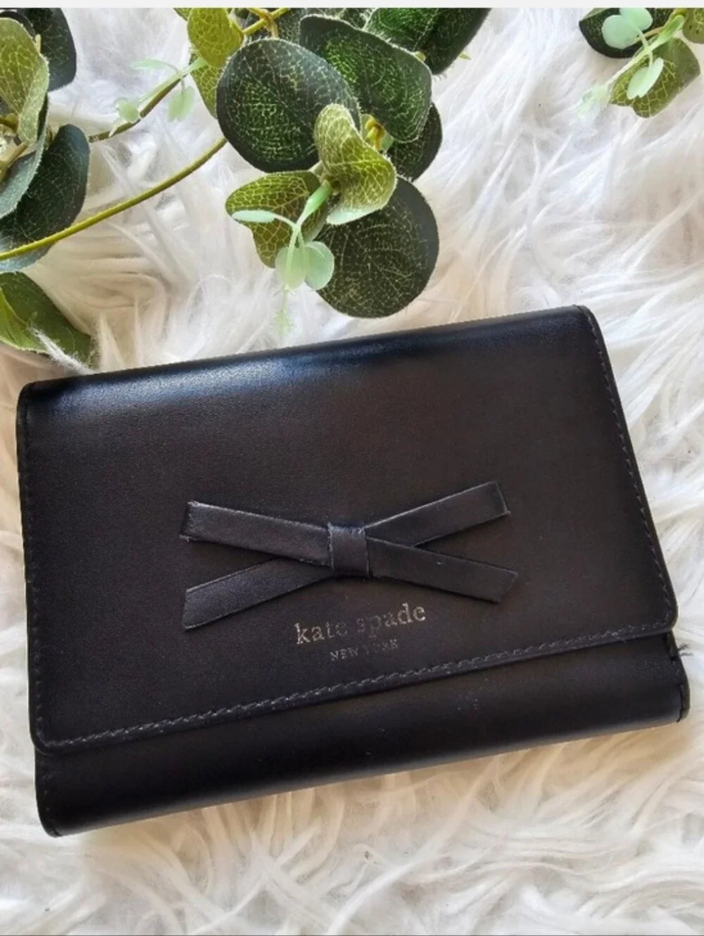 kate spade Black Leather Wallet with Bow Accent